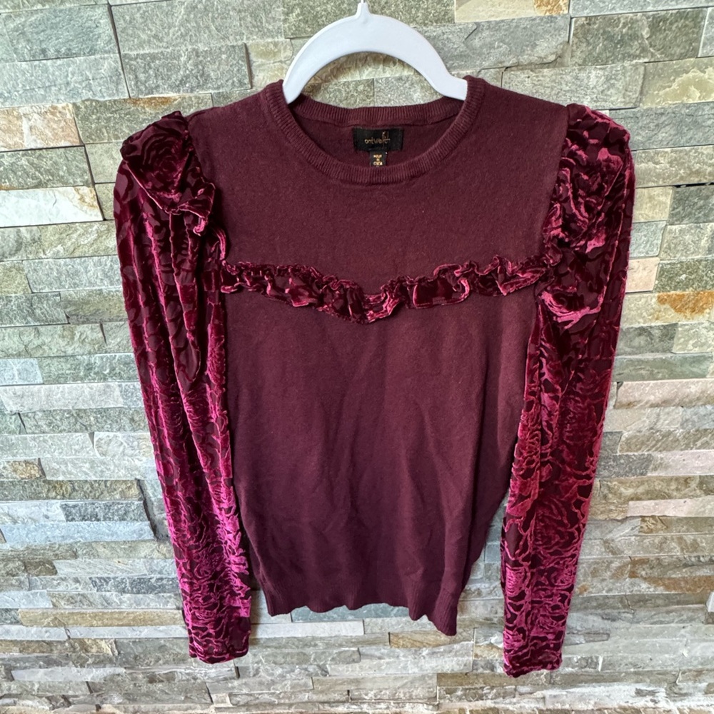 Ontwelfth Elegant Velvet Sleeve Top - Burgundy